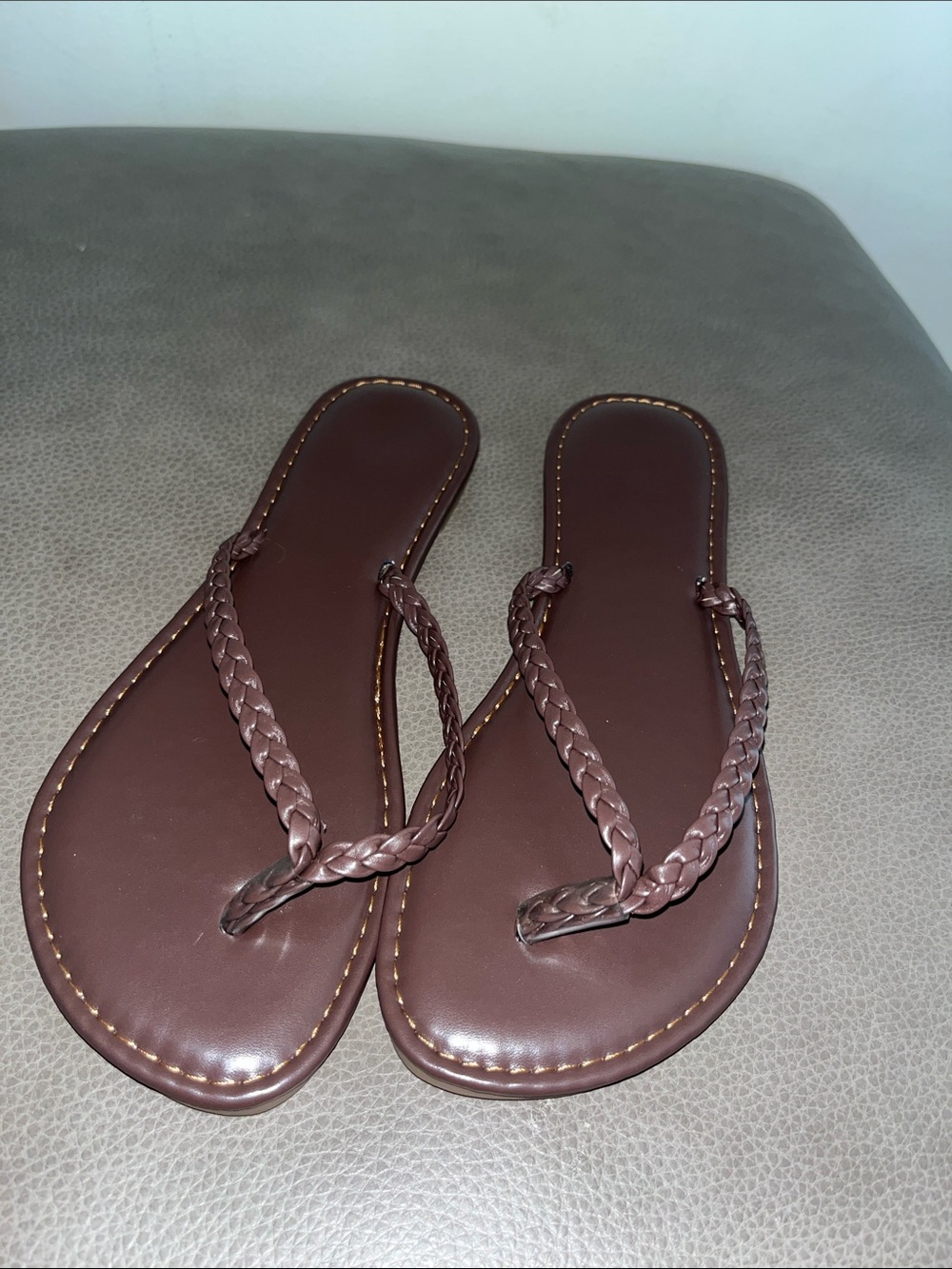 Women's Braided Strap Flip Flop Sandals - Brown
